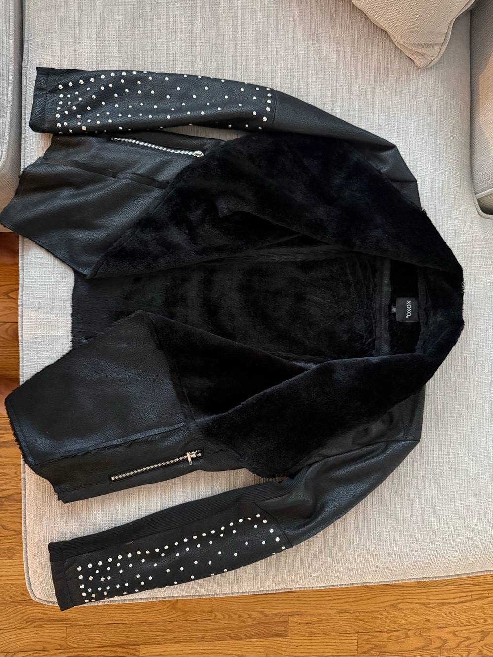 Woolrich Black Faux Fur-Lined Studded Leather Jacket